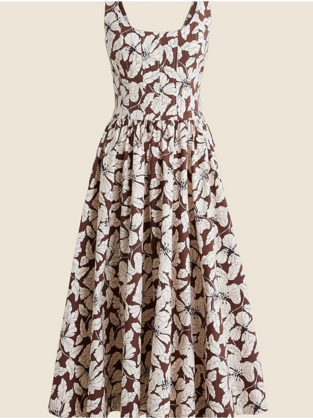 J. Crew Brown and Cream Floral Fit and Flare Midi Dress - Picture 2 of 7